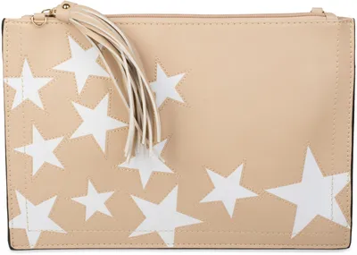 Produktbild von styleBREAKER Clutch mit Sterne Muster, Quasten Anhänger am Reißverschluss, Handschlaufe und Umhängegurt, Damen 02012075