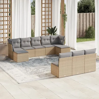 Produktbild von Möbel 10-tlg. Garten-Sofagarnitur mit Kissen Beige Poly Rattan 2024