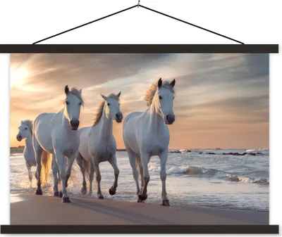 Produktbild von MuchoWow® Textilposter Pferde - Sonne - Strand - Meer 150x100 cm mit schwarzem Rahmen - Schlafzimmer