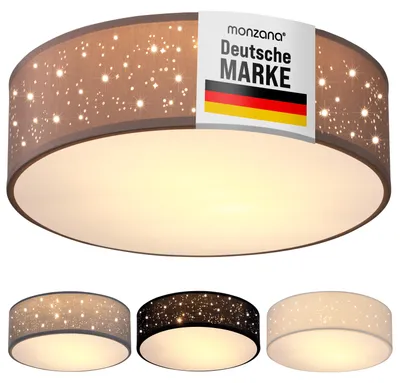 Produktbild von MONZANA® Deckenlampe Sternenhimmel Wohnzimmer Schlafzimmer E27 Taupe Rund 38cm Stoffschirm 2-Flammig 40W Küche Lampe Deckenleuchte Stoffdeckenlampe