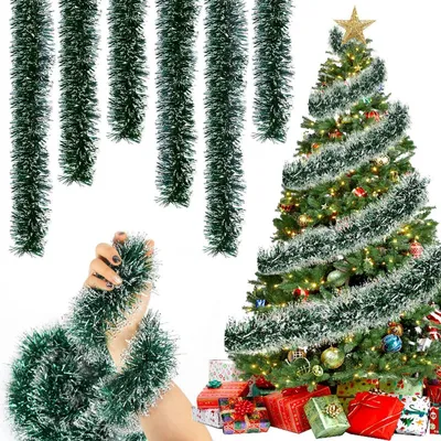 Obrázok produktu pre Sada 5 kusov vianočných girland, lesklá dekorácia (lametta), dĺžka 2 metre, umelá smreková girlanda, zelená