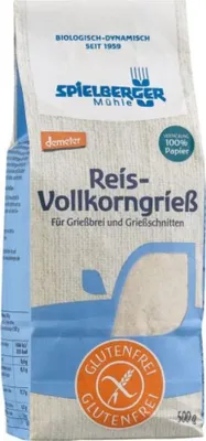 A bag of Spielberger Mühle Reisvollkorngrieß demeter 500g.