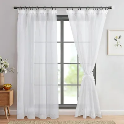 Produktbild von Voile Gardinen 245 x 140 cm, Halbtransparent, Leinenoptik, 2 Stück, für Wohnzimmer