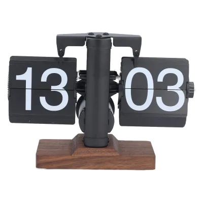 Zdjęcie produktu dla Retro Flip Clock - stylowy, minimalistyczny mechaniczny zegar z klapką, automatyczny 24h, mały zegar stołowy na półkę/dekorację, czarny
