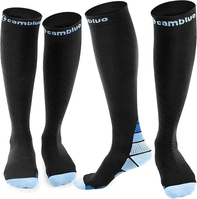 Immagine prodotto di CAMBIVO 2 Paia Calze Compressione Graduata Donna e Uomo, Calze a Compressione 20-30mmHg, Gambaletto Compression Socks Elastiche per Circolazione Gambe, Sport, Trail Running, Viaggio Aereo