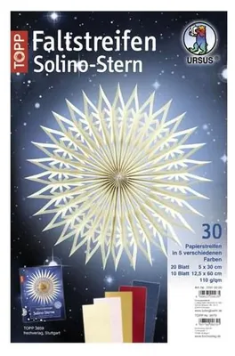 A product image showing a folded paper star and samples of colored paper strips.