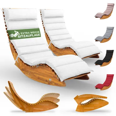 Immagine prodotto di CASARIA® Set 2x Lettino Prendisole in Legno con Cuscino 154x60cm Portata 160 kg Certificato FSC® Lettini da Giardino Sdraio Pieghevole Ergonomica