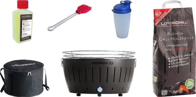 Produktbild von LotusGrill XL Starter-Set Anthrazitgrau – raucharm, 6-tlg, USB & mobil