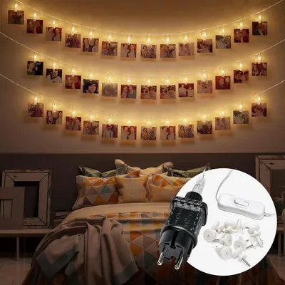 Productafbeelding van Fotoslinger 6 meter - 30 warm-witte LED lampjes met stekker I geen batterijen