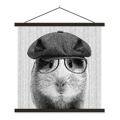 Produktbild von MuchoWow® Textilposter Meerschweinchen - Baskenmütze - Brille - Hipster 40x40 cm mit schwarzem Rahmen - Fotos