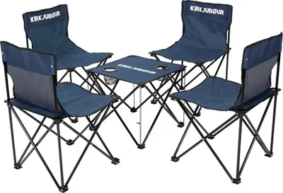 Produktbild von KIRKJUBØUR® 5er-Set Campingstühle mit Tisch – klappbare Outdoor-Stühle & Tisch, 120 kg belastbar, inkl. Getränkehalter & Tragetasche navy | KJ-39