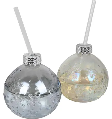 Produktbild von 8x Trinkglas Weihnachtsbaumkugel 400ml Becher Christmas Getränke Geschirr Gläser