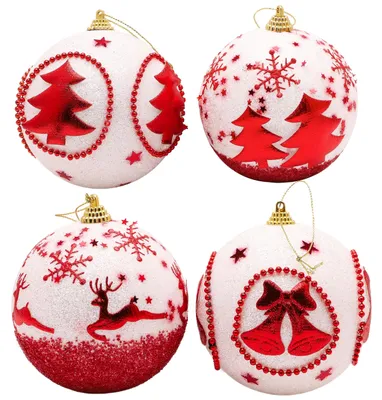 Weihnachtskugeln 4er-Set, rot-weiß Glitzer, 9 cm, Christbaumschmuck
