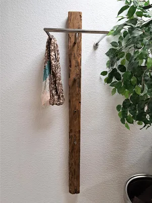 Produktbild von Wandgarderobe 145 cm Teakholz mit 3 Haken B/H/T: 34/145/30 cm