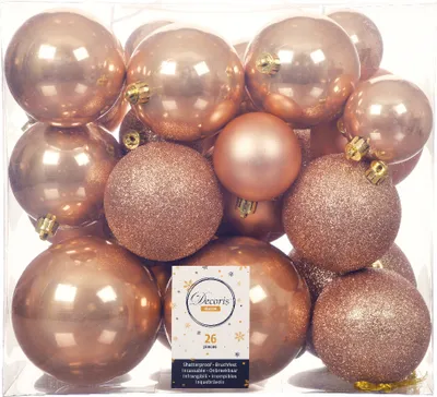 Produktbild von Weihnachtskugeln Kunststoff 6-10cm Mix 26er Set - Karamel