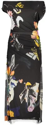 Produktbild von Schwarzes Damenkleid mit Print und U-Boot-Ausschnitt – Lange Kleider