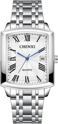 Produktbild von Watch Herren Damen Rechteckig: 3ATM Wasserdicht Datum Kalender Analoge Quarz Herrenuhren Verstellbar Edelstahlarmband Uhr mit Römische Ziffernskala