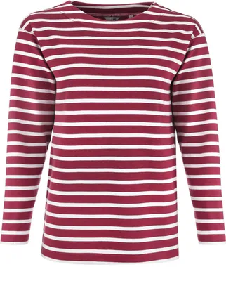 Produktbild von modAS Damen Shirt Bretonisches Damenshirt mit U-Boot Ausschnitt - Ringelshirt Streifenshirt Langarmshirt mit Streifen aus Baumwolle in Vino-Weiß Größe 40