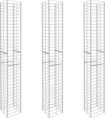 Image de vidaXL Corbeilles à gabion 3 pcs. Acier galvanisé 25 x 25 x 197 cm