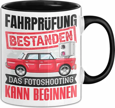Produktbild von Führerschein Bestanden Geschenk Tasse Bestandener Führerschein Das Fotoshooting Kann Beginnen Fahrschule Kaffee-Becher (Schwarz)
