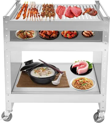 Image de Chariot de barbecue en acier inoxydable, cuisine extérieure, table d'appoint pour barbecue, chariot de service pour barbecue, table de barbecue, chariot mobile, chariot