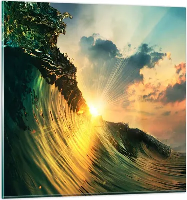 Produktbild von Bilder auf glas - Meer Welle Wasser - 60x60cm - Glasbilder - Wandbilder - Kunstdruck - zum Aufhängen bereit - Wanddekoration aus Glas - Glas Bilder - Wandbild auf Glas - Einteilig - GAC60x60-3943