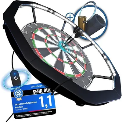 Produktbild von 360° Dart Beleuchtung | Blendfreie Dartscheibe Beleuchtung mit Ultra-Light-LEDs | Dart Lichtring + Schaft Entferner & Spitzer | Dartboard Beleuchtung | LED Darts Licht