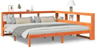 Produktbild von vidaXL Massivholzbett mit Regal ohne Matratze Wachsbraun 200x200 cm