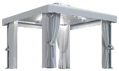 Obrázok produktu pre vidaXL Altánok so závesmi a LED rozprávkovými svetlami 3x3 m krémovo biely