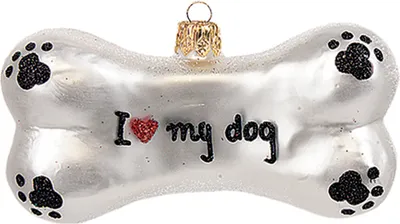 Produktbild von Christbaumschmuck Glas Hundeknochen 'I love my dog' 9cm silber