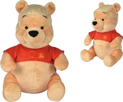 Two images of a Winnie the Pooh plush toy against a white background.
