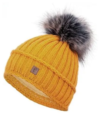 Produktbild von Faera Wintermütze warm gefüttert mit Kunstfell Bommel-Mütze Fleece-Futter Winter Strick-Mütze Beanie-Mütze Damen Herren One-Size Senf