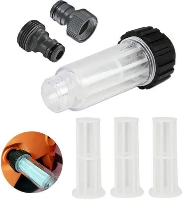 Produktbild von Drehpumpenlösung für Wohnmobilisten und Gartenkraftanlage - 3/4 Zoll-Wasserfilter mit 3 Filterelementen und 2 Förderpunkten.
