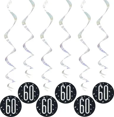 Produktbild von 6 Swirl Girlanden schwarz & silber Zahl 60