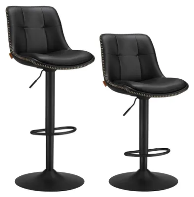 Produktbild von Barhocker 2er-Set - Modell LJB095 - Höhenverstellbar - 360° drehbar - Fußstütze - Kunstleder - Gepolsterter Sitz - Metallgestell - Schwarz
