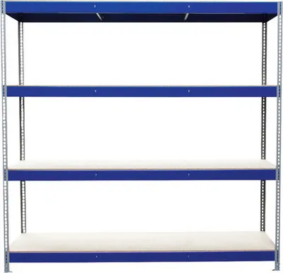 Produktbild von Schwerlastregal Industrial blau/grau pulverbeschichtet 196x200x60 cm Stecksystem 4 geteilte Holzböden mit Metallunterzüg