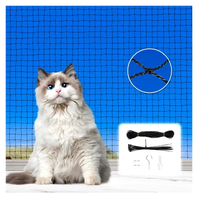 Produktbild von Katzennetz für Balkon ohne Bohren, 8 x 3 m, Drahtverstärkt mit Nägeln und Klebehaken, UV-beständig für Balkone, Terrassen, Fenster und Zäune