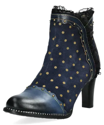 Produktbild von Laura Vita Damen Leder Stiefelette mit Muster gepunktet Alcbaneo 160, Größe:41 EU, Farbe:Blau