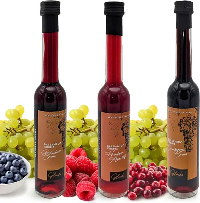 Produktbild von Glücks Momente Berry Mix 3er Set je 100ml - Blaubeer Crema, Cranberry Crema, Himbeer Aperitif - Balsamico Crema Frucht Essigzubereitung mit 3% Säure