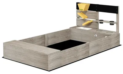 Obrázok produktu pre Drevený pieskový box s kuchynkou a 2 sedadlami | Farba: sivá | Rozmery: 80 x 154 x 60 cm
