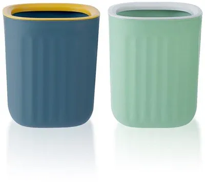 Produktbild von Mini Bureaublätter-Abfallbehälter, 2 Stück, ohne Deckel, blau/gelb, für Bad, Küche, Büro