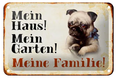 Produktbild von Blechschild Hund 18x12cm Mops mein Haus Garten Familie