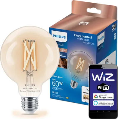 Obrázok produktu pre Philips 8719514372184, Wi-Fi/Bluetooth, Wi-Fi 4 (802.11n), 802.11b, 802.11g, LED, E27, G95, 2700 K