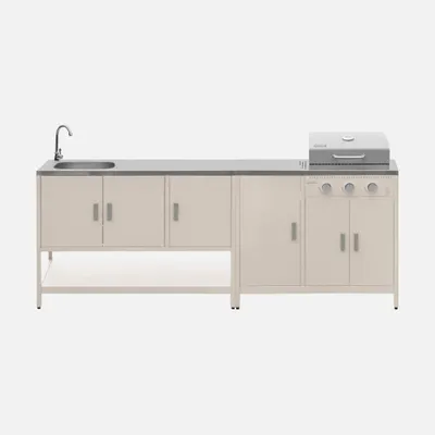 Immagine prodotto di Cucina da esterno modulare con barbecue a gas, 3 bruciatori, 5 moduli, Beige