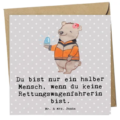 Produktbild von Mr. & Mrs. Panda Glückwunschkarte Rettungswagenfahrerin Herz - Grau Pastell - Geschenk, Grußkarte, faltkarte, doppelkarte, Klappkarte, anlasskarte