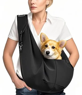Produktbild von Unyqoos® Tragetasche für Haustiere bis 7,5 kg – sichere, komfortable Hund- und Katzentasche aus atmungsaktivem Polyestergewebe, schwarz, verstellbarer Schultergurt 35–80 cm