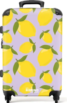 Obrázek produktu pro NoBoringSuitcases.com® Velký kufr - Pastelově fialový s citrony - Kombinovaný zámek TSA - Pevná skořepina na kolečkách - 72 litrů - Cestovní kufr - 66 cmKufr střední 67x43x25 cm, 72L,