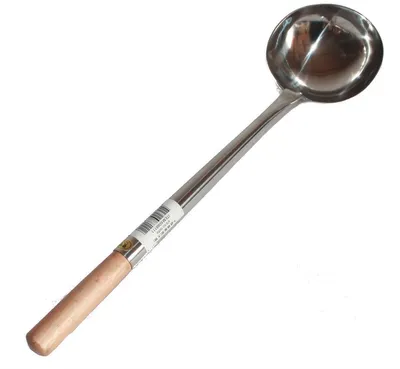 Produktbild von 012 Schöpfkelle Schöpflöffel Kelle rund aus Edelstahl mit Holzgriff Größe L No1 - 47 cm lang, Ø Kelle 13 cm
