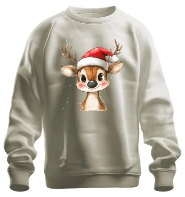 Immagine prodotto di Felpa unisex con motivo natalizio di renne, acquerello, carina, regalo per bambini, stile vintage, colore naturale, taglia L