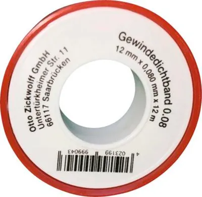 Produktbild von PTFE-Gewindedichtband 0,08 mm Stärke x 12 mm x 12m
